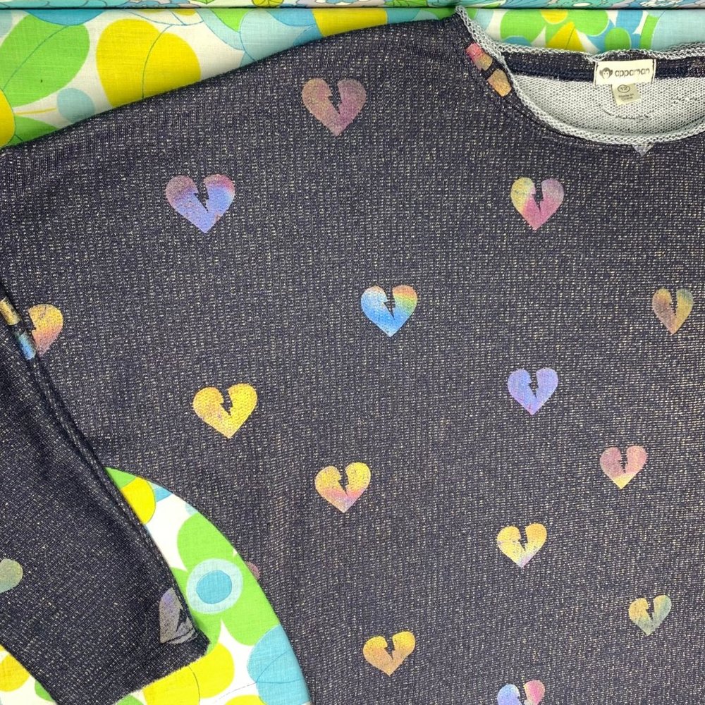 Appaman Slouchy Metallic Rainbow Broken Heart Print Sweatshirt Size:12